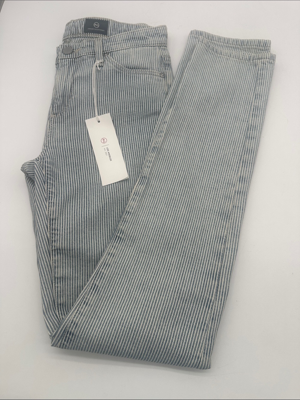 AG  Adriano  Cigarette Leg Striped Light Blue Women’s Jeans - Classic Fit